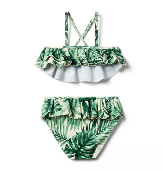 Janie and Jack Recycled Palm Ruffle Halter 2-Piece Swimsuit