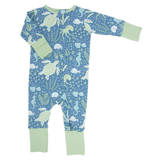 <p>Under The Sea Bamboo Zipper Romper.</p> <p>Safe for sensitive skin. Tagless label for total comfort.</p> <p>Machine washable and dryable!</p> <p>95% Viscose from Bamboo 5% Spandex.</p>