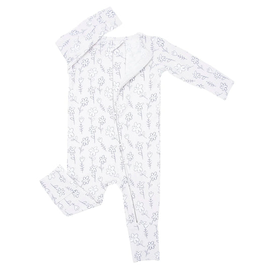 Grey Doodle Bamboo Zipper Romper