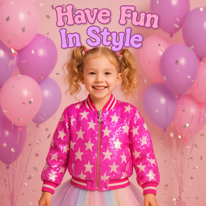 Hot Pink Star Sequin Bomber Jacket