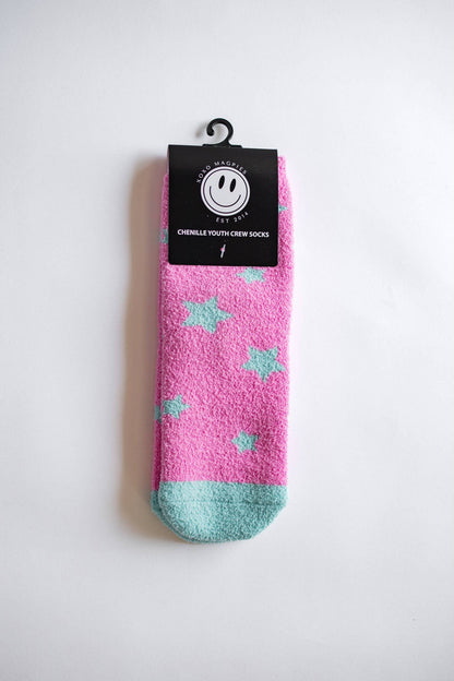 Pink + Aqua Star Fuzzy Socks