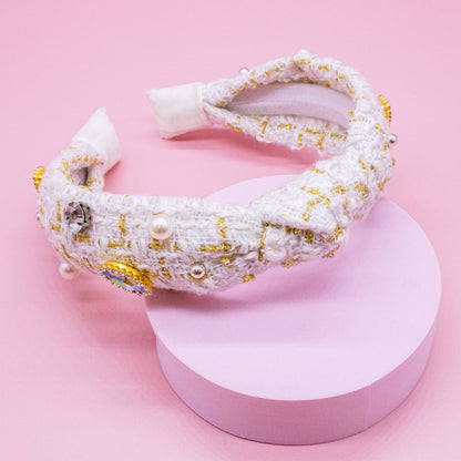 White Embellished Knot Headband