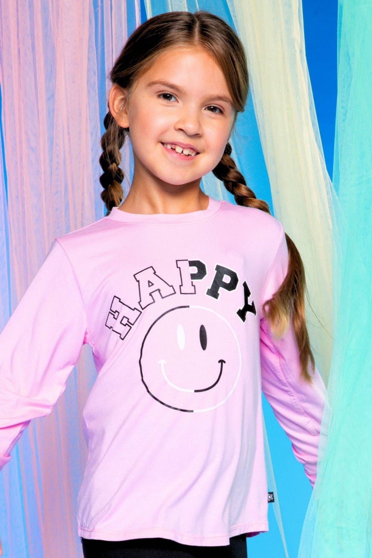 Modal Long Sleeve Shirttail Top in Pink Happy Smile
