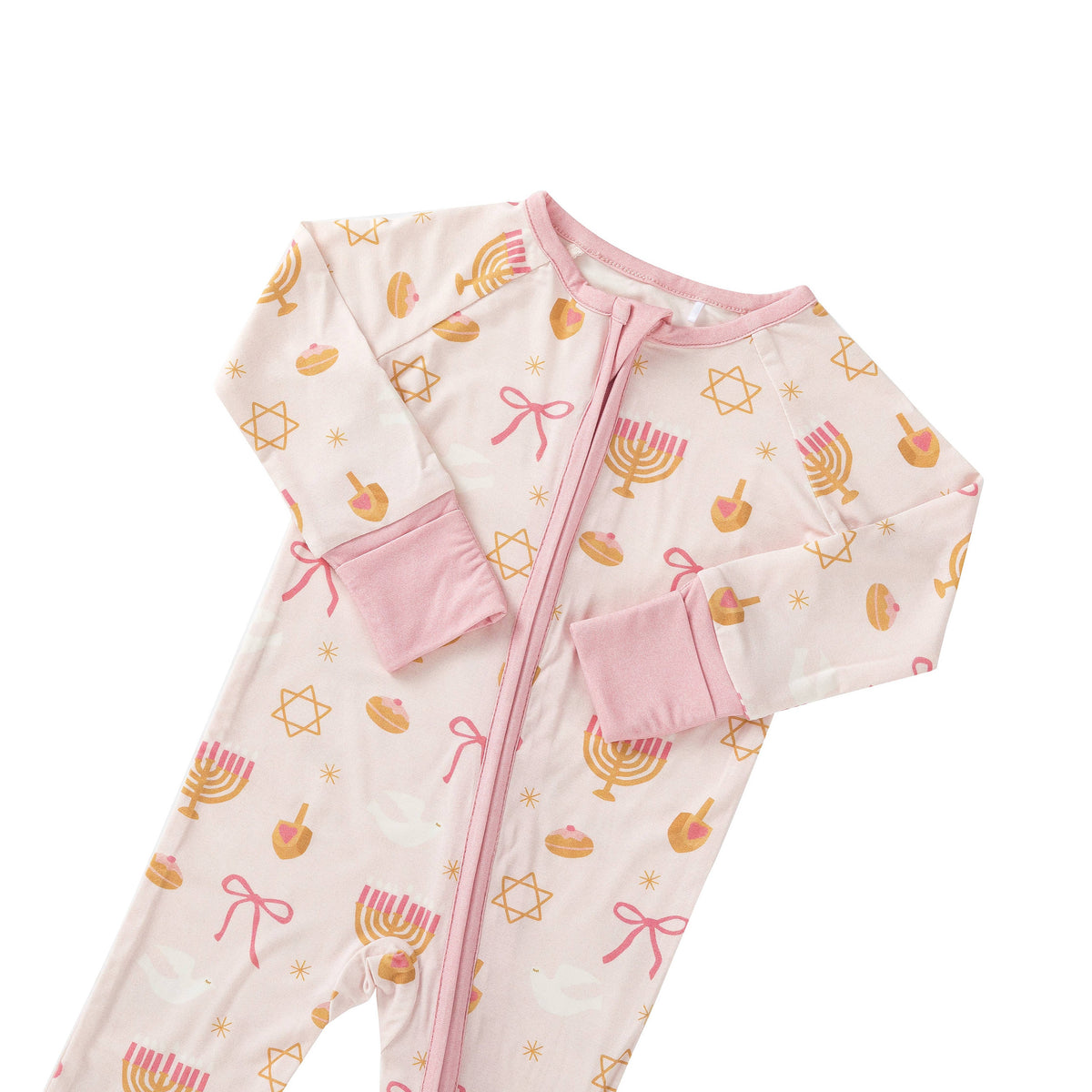 Pretty In Pink Hanukkah Bamboo Convertible Zip Footie