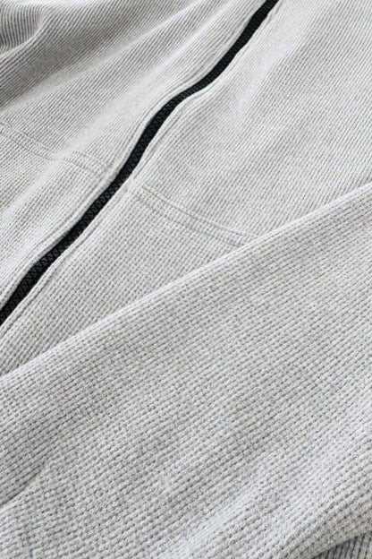 Grey Waffle Knit Zip-Up Jacket