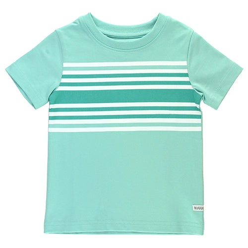 Created with comfort in mind, this Teal Stripe Tee is perfect for days of play. The soft cotton knit makes it easy to pair with shorts or any bottoms! Machine washable.  95% Cotton, 5% Spandex.