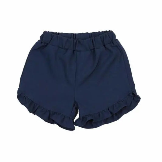 Navy Elastic Waist Ruffle Hem Shorts