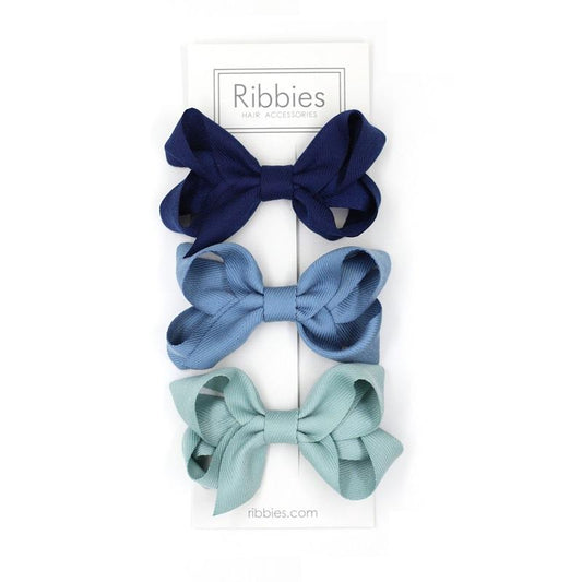 Navy, French Blue + Aqua Looped Medium Bows Set