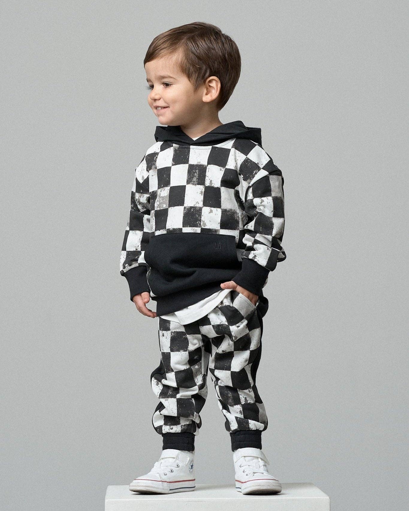 Black + White Checkered Hoodie