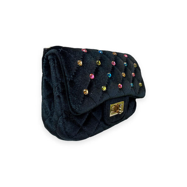 Black Velvet Studded Quilted Purse