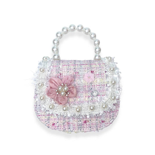 Pink Floral Decor Tweed + Pearl Purse