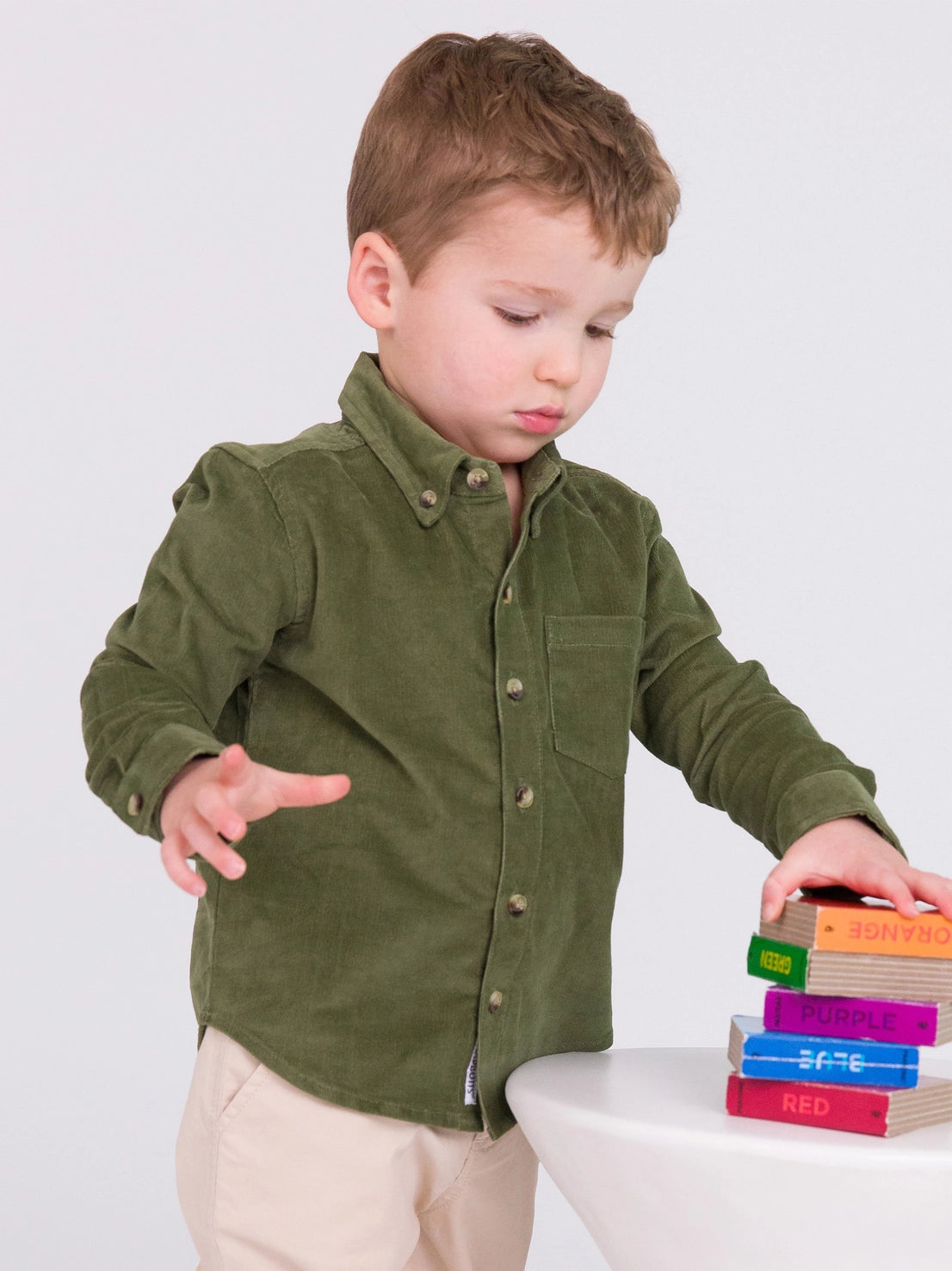 Olive Stretch Corduroy Button Down