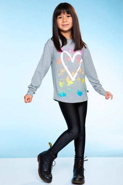 Heather Grey Rainbow Heart Modal Knit Hoodie Pullover with Thumbholes