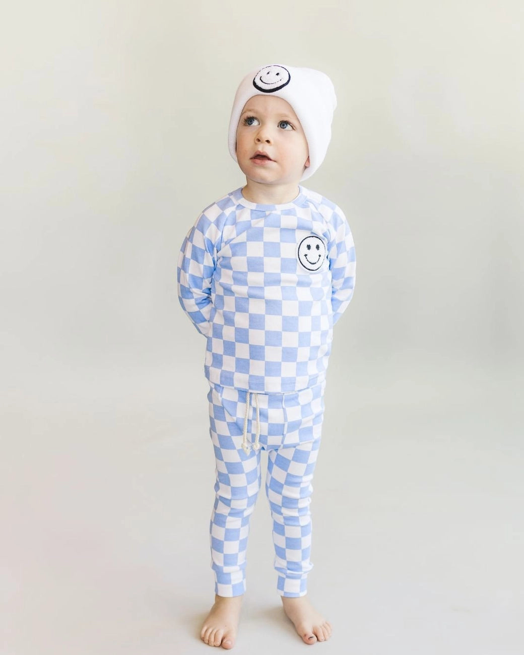 Blue Checkered Smiley Lounge Set