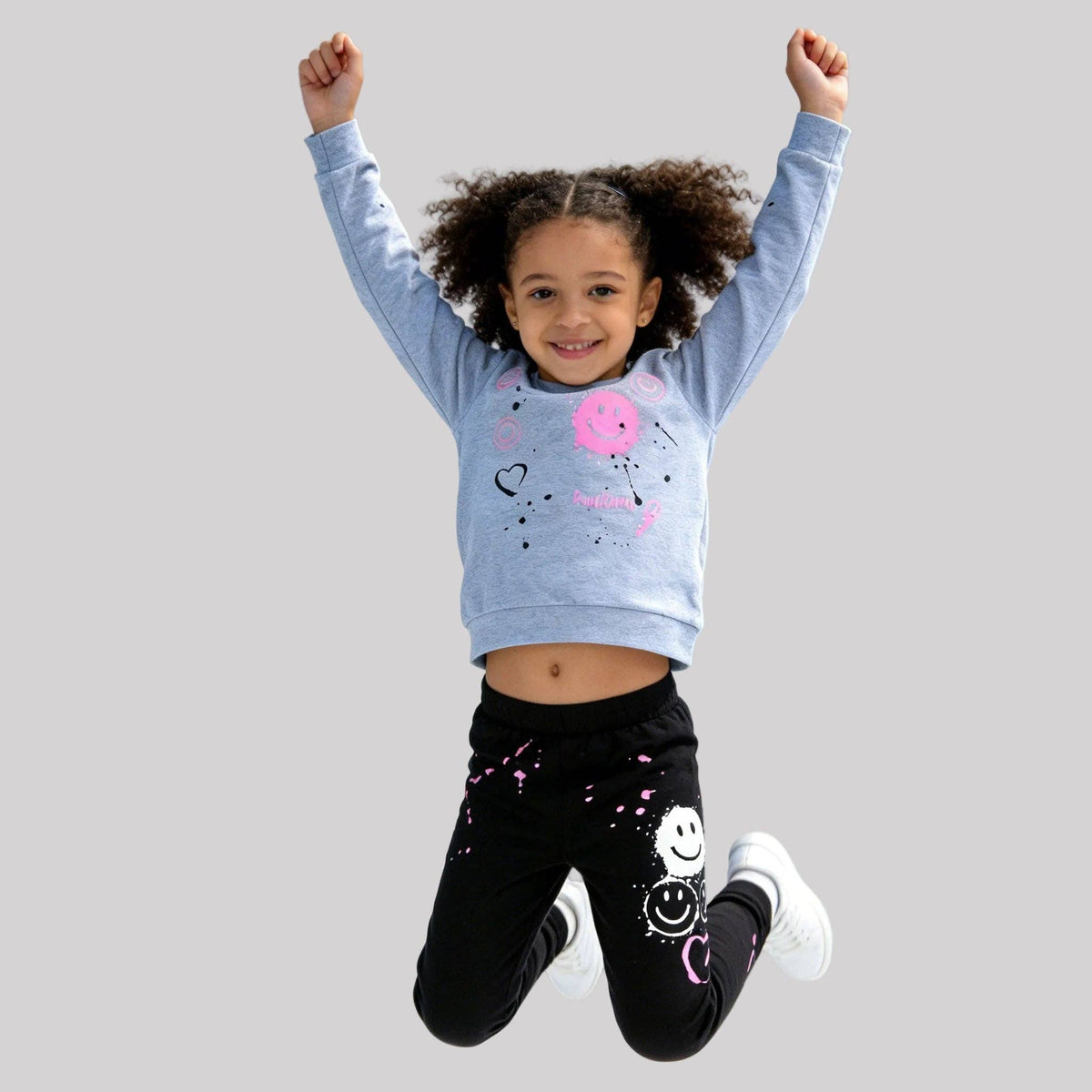 Gray Smiley Sweatshirt + Legging Set