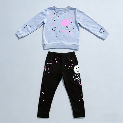 Gray Smiley Sweatshirt + Legging Set