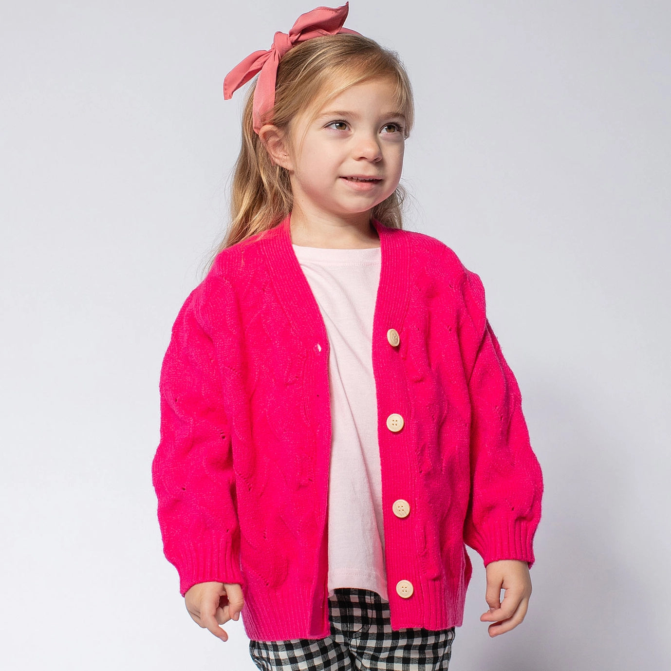 Hot Pink Twisted Knit Cardigan