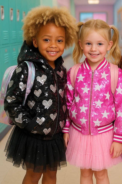 Sequin Heart Bomber Hoodie