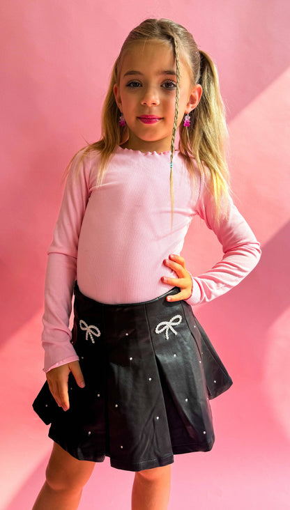 Vegan Leather Bow Gem Skirt
