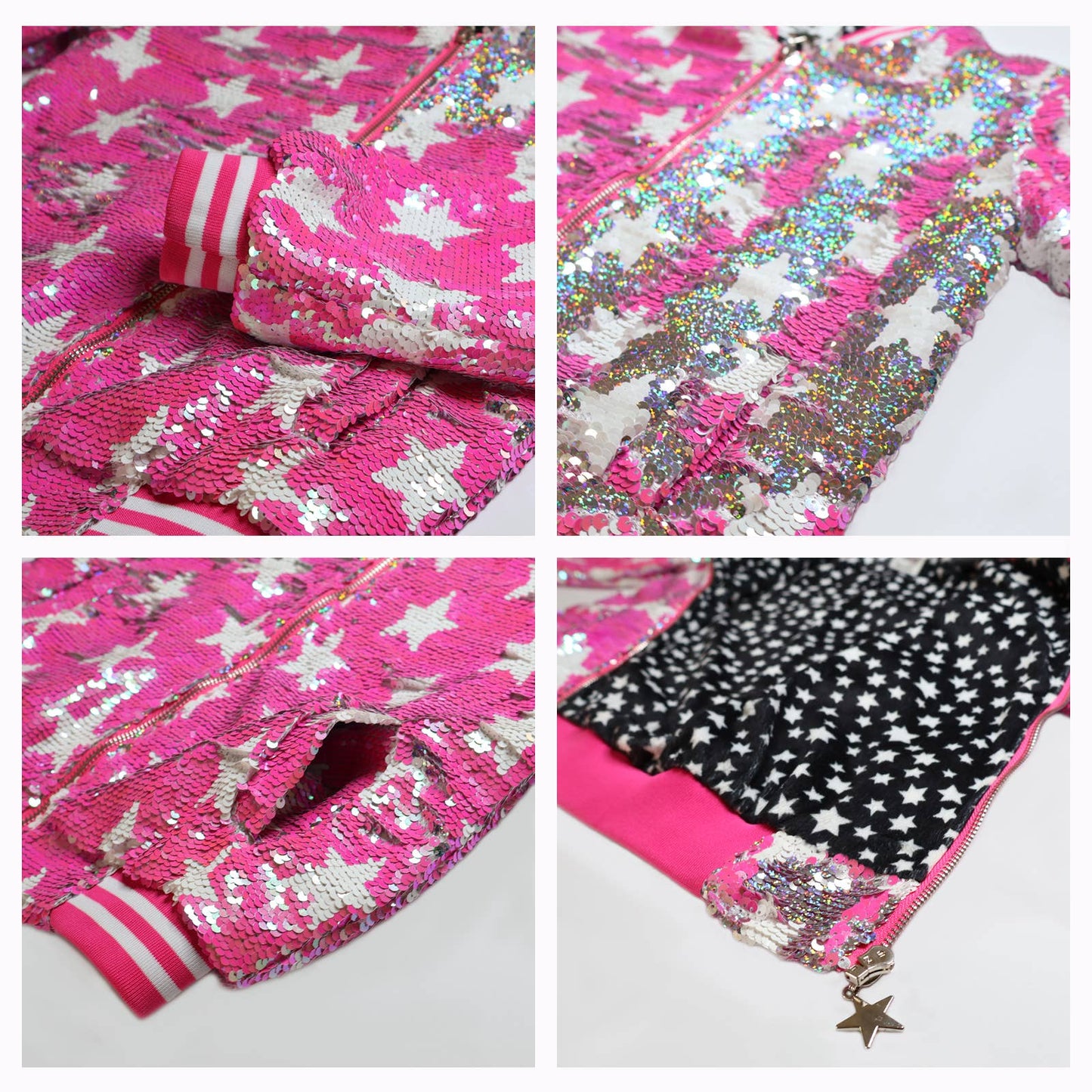 Hot Pink Star Sequin Bomber Jacket
