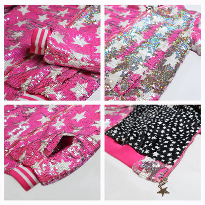 Hot Pink Star Sequin Bomber Jacket