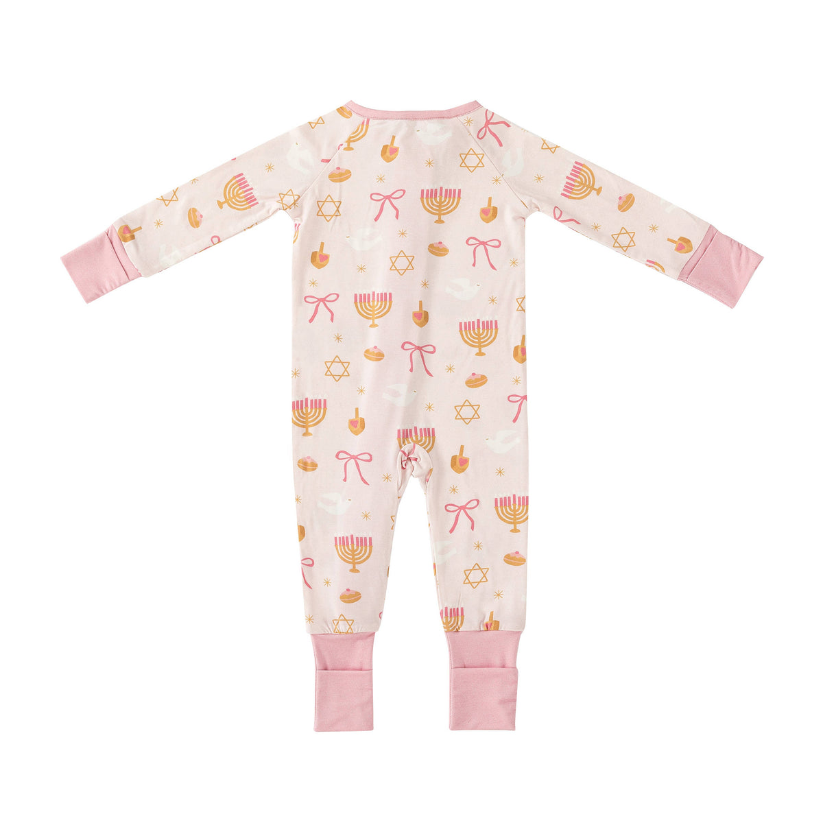 Pretty In Pink Hanukkah Bamboo Convertible Zip Footie