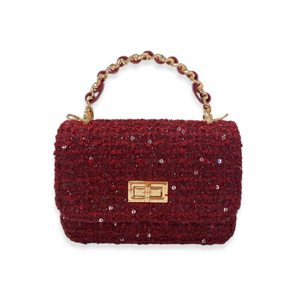 Burgundy Tweed & Sequins Purse