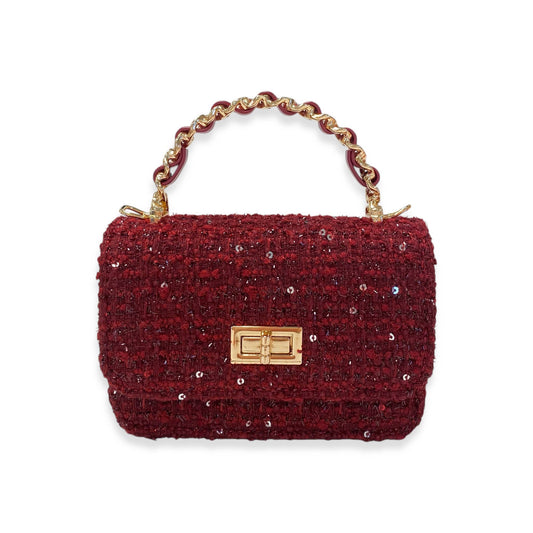 Burgundy Tweed & Sequins Purse