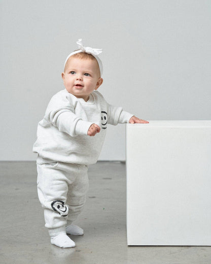 Light Heather Grey Happy Day Crewneck