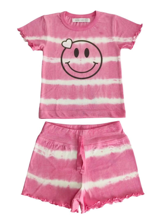 Pink Stripe Tie Dye Smile Tee + Short Set