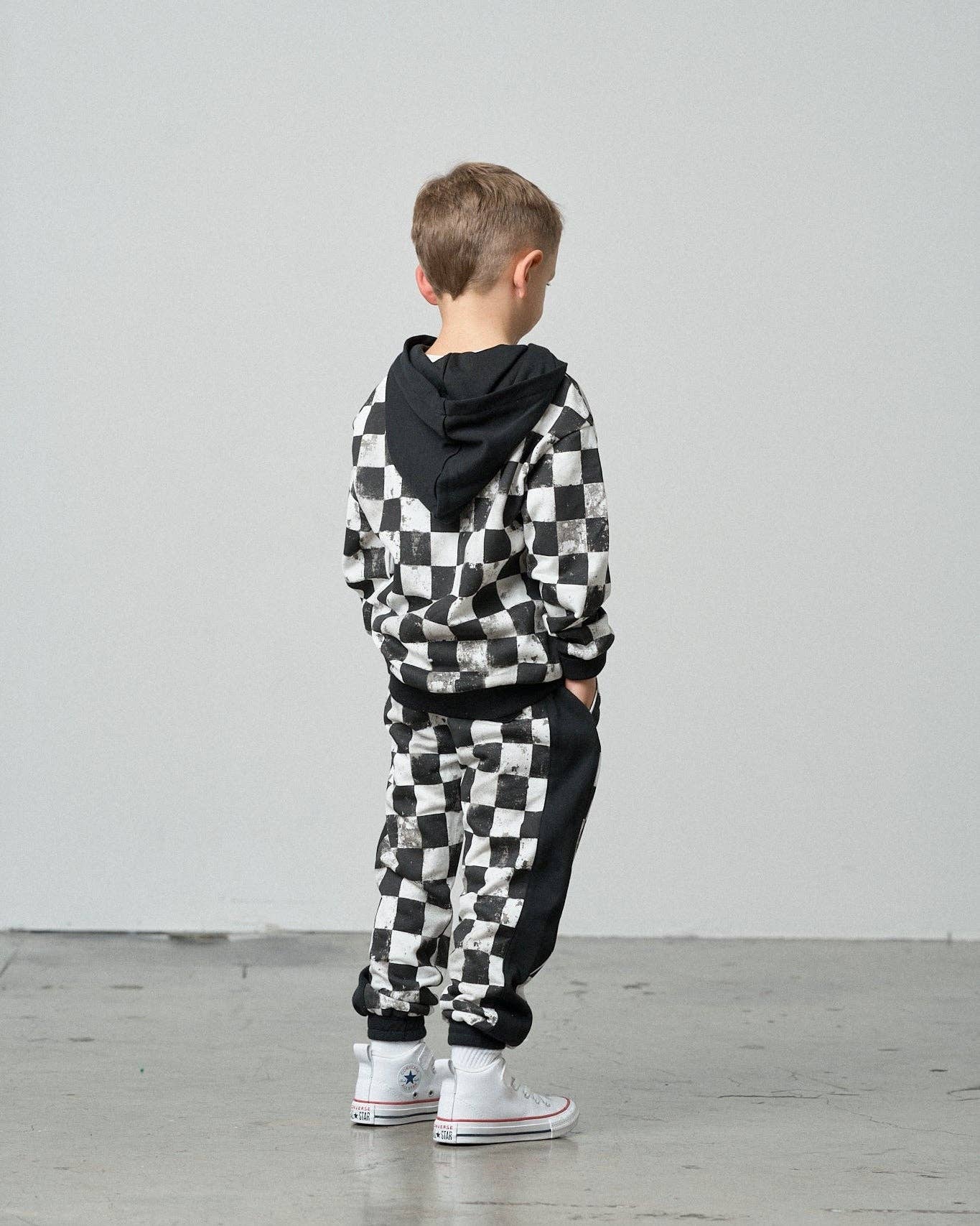 Black + White Checkered Sweatpants