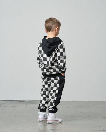 Black + White Checkered Sweatpants