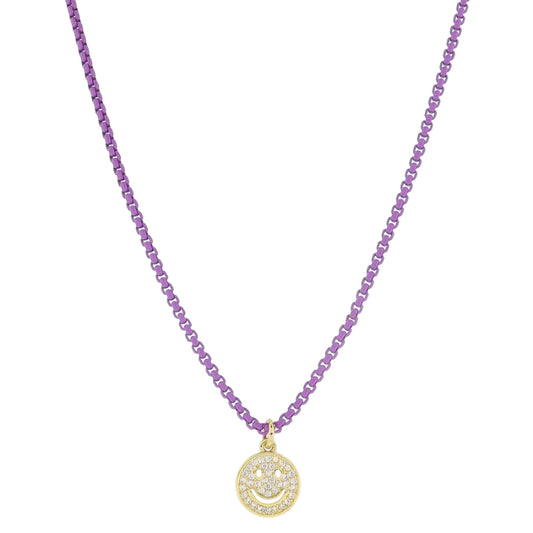 Lavender Happy Face Box Chain Necklace