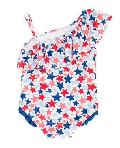 Star Spangled Shoulder Ruffle One Piece Suit