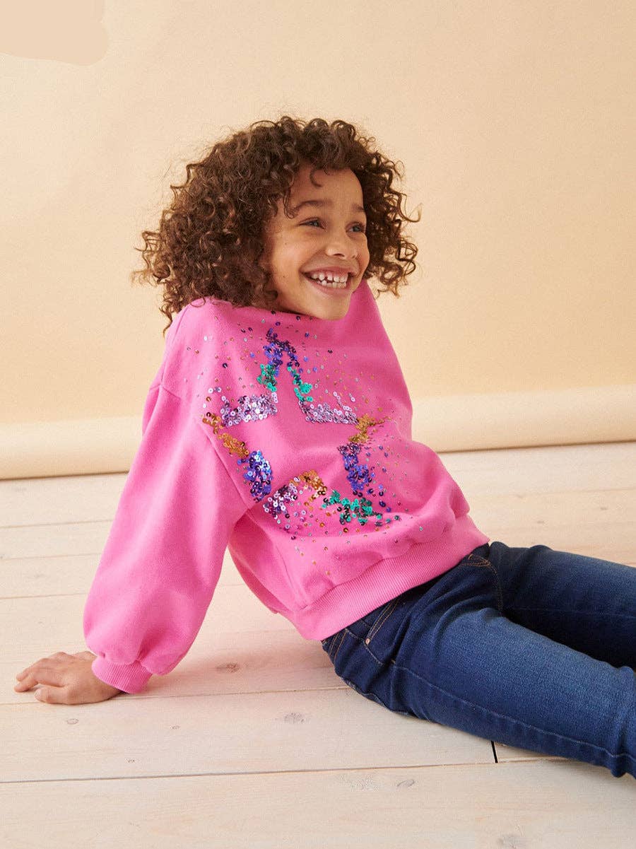 Multi Sequin Star Pink Pullover Sweatshirt