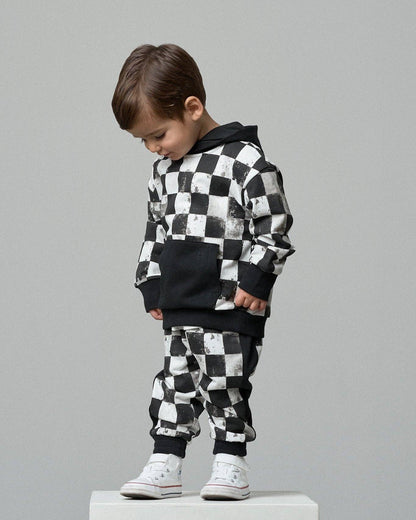 Black + White Checkered Hoodie