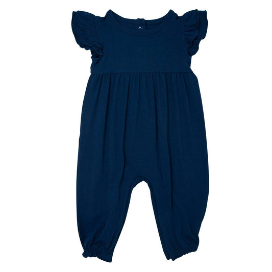 Classic Navy Bamboo Flutter Sleeve Romper