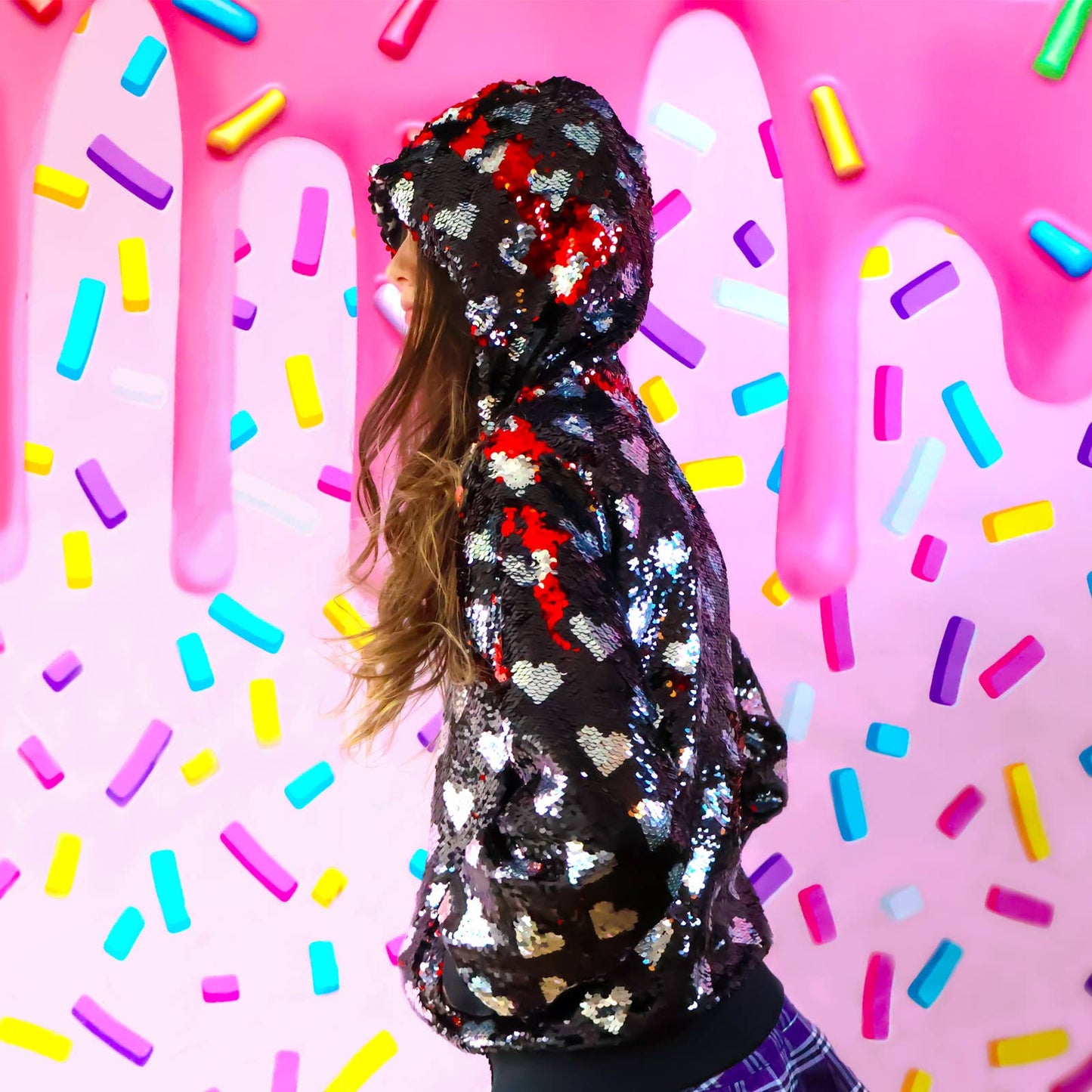 Sequin Heart Bomber Hoodie