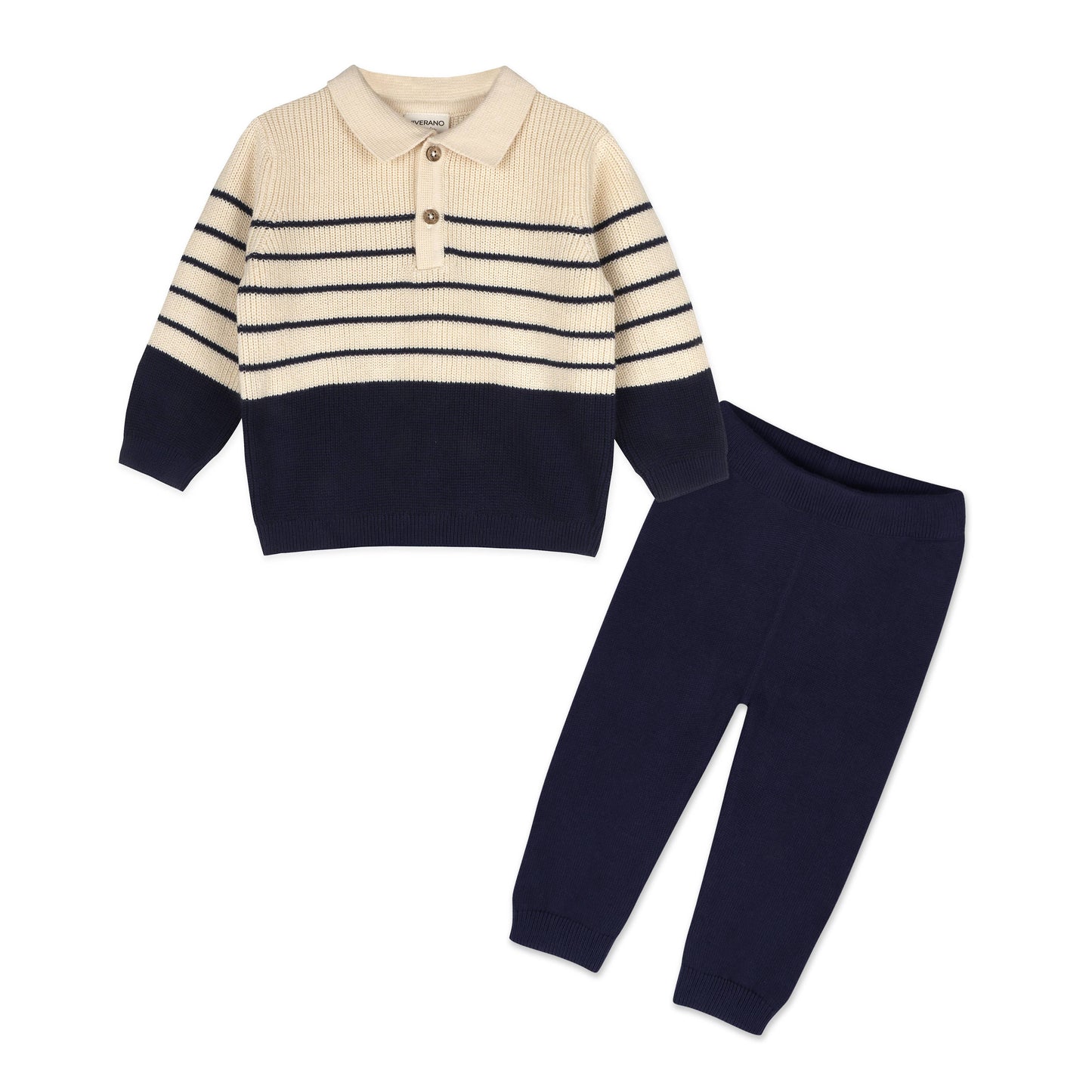 Classic Stripe Polo Knit Pullover & Pant Set