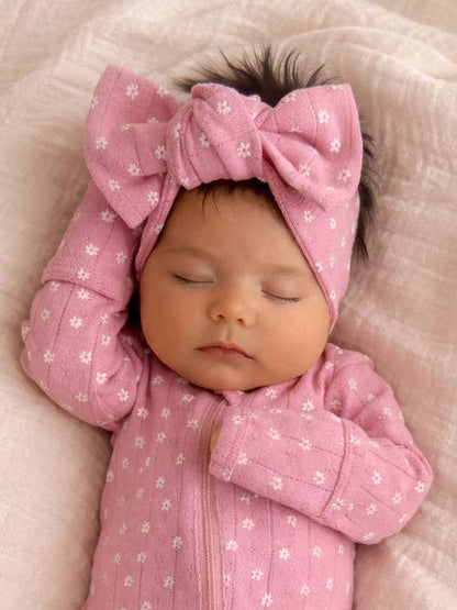 Pink Flower Organic Cotton Pointelle Headband