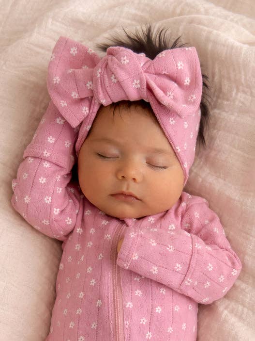 Pink Flower Organic Cotton Pointelle Headband