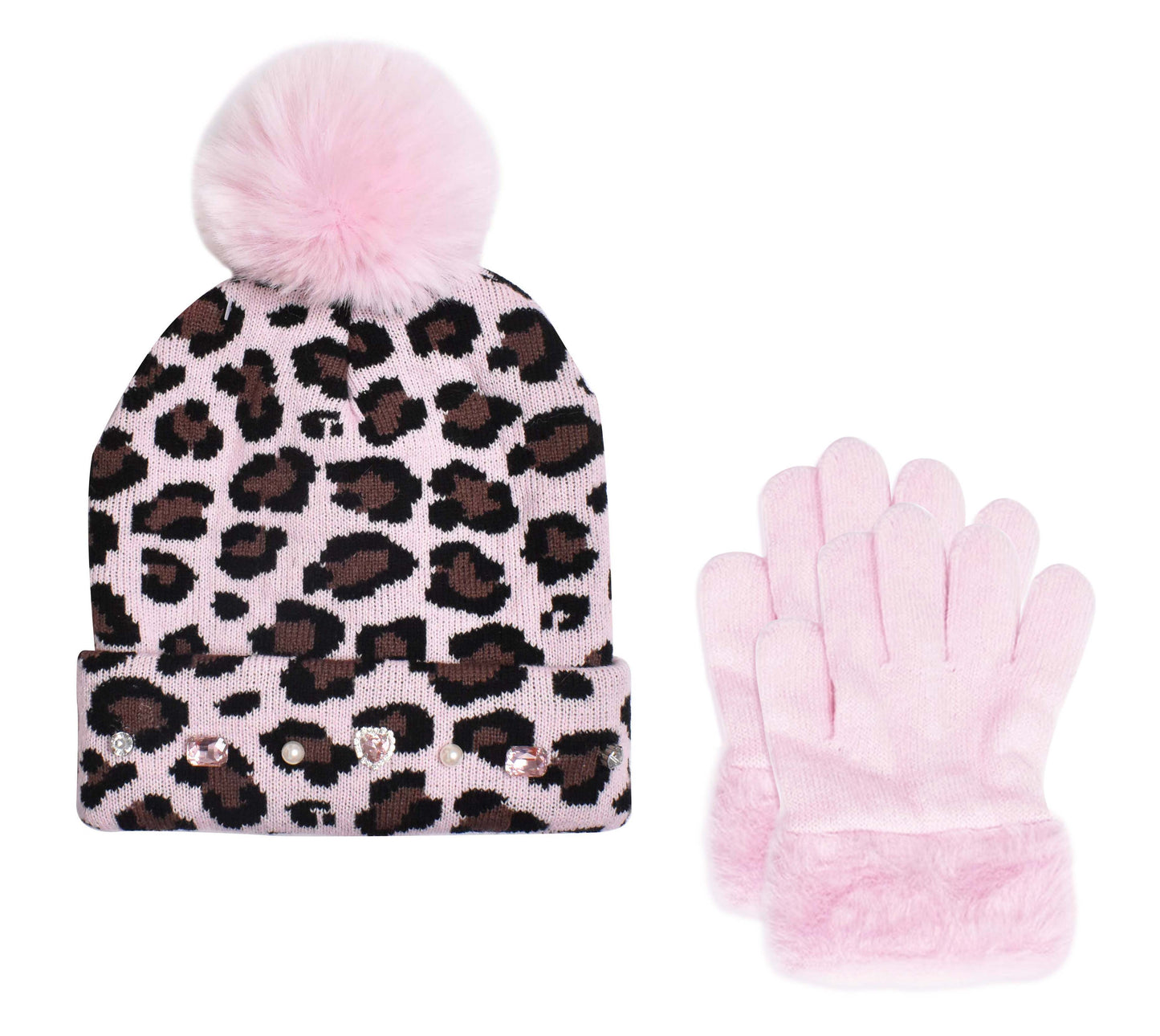 Leopard Print Hat & Glove Set