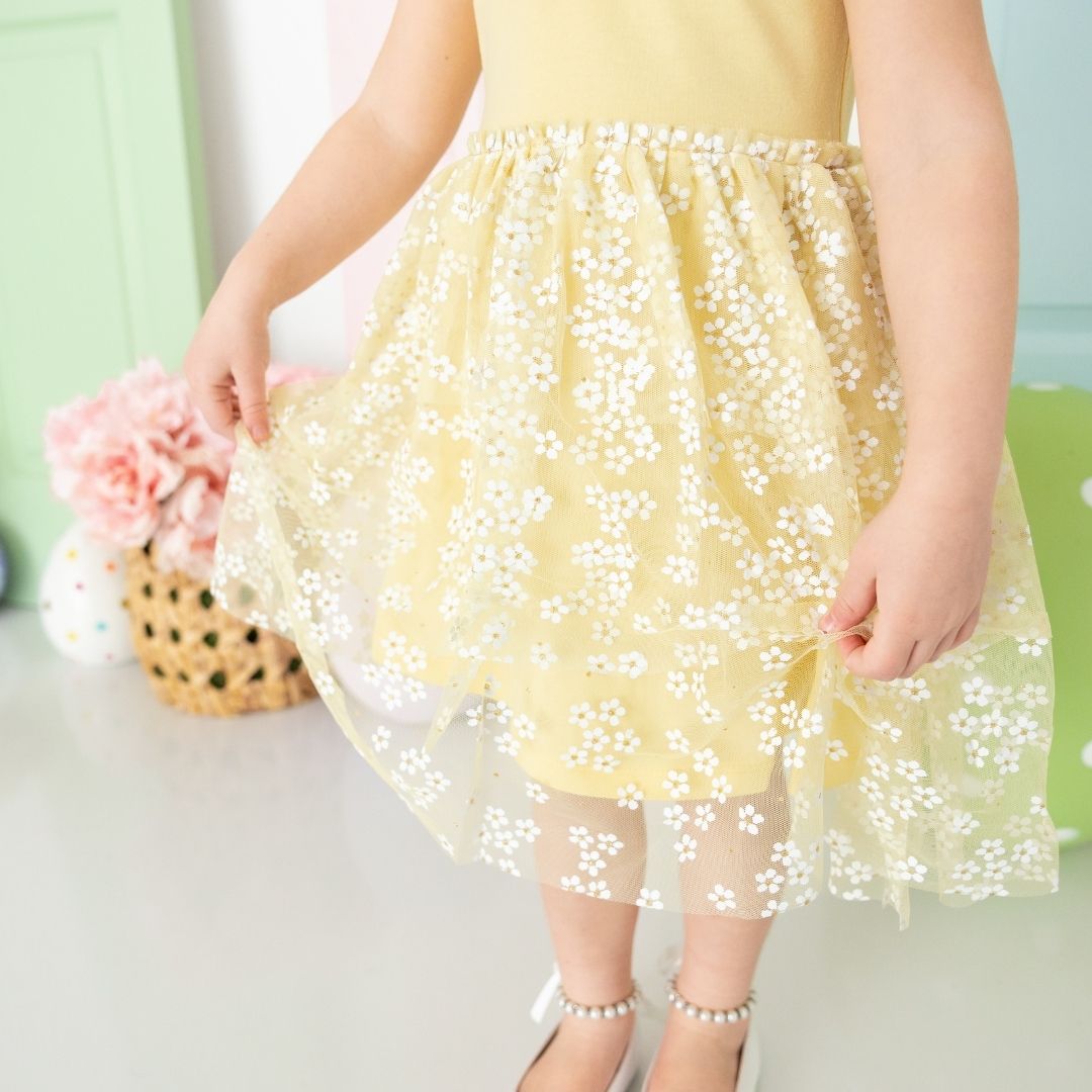 Sunshine Ditsy Daisy Tiered Short Sleeve Tutu Dress