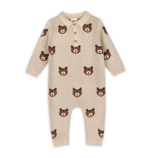 Brown Bear Jacquard Knit Jumpsuit