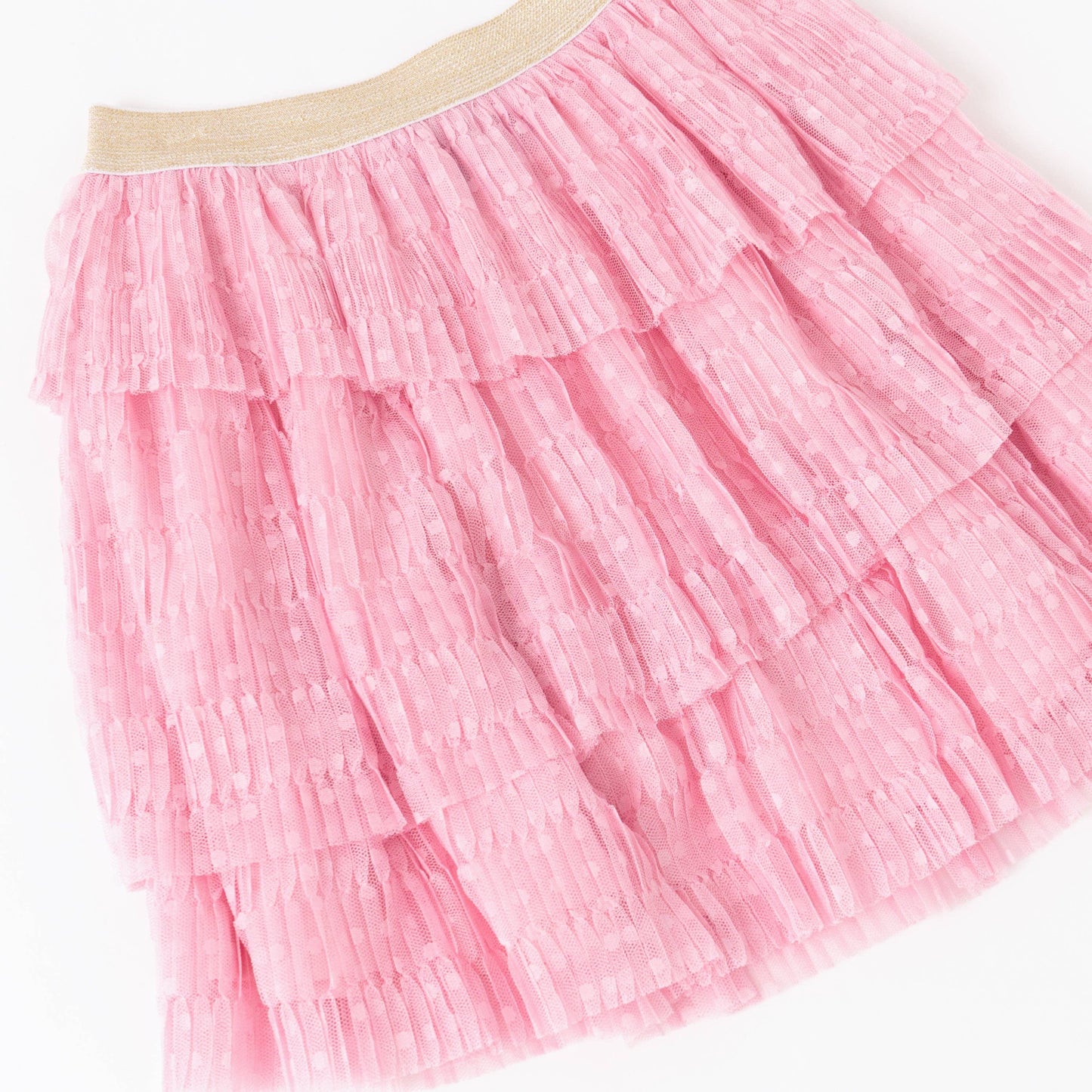 Prism Pink Pleated Swiss Dot Tiered Skirt