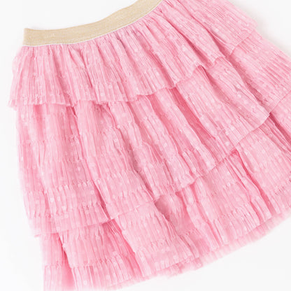 Prism Pink Pleated Swiss Dot Tiered Skirt
