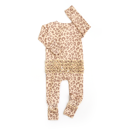 Amari Leopard Ruffle Bamboo Zip Romper