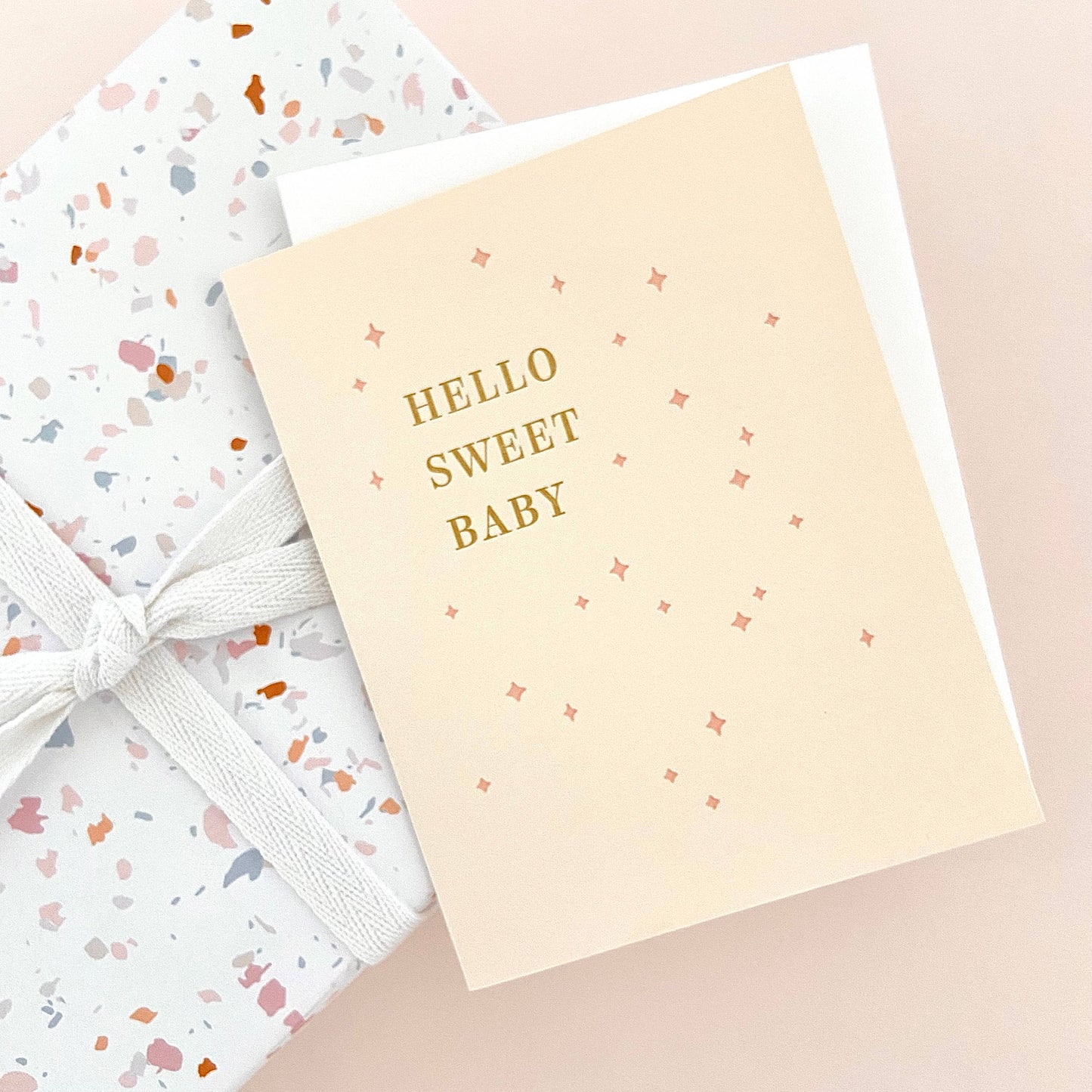 Hello Sweet Baby Letterpress Card - Pink