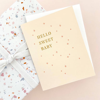 Hello Sweet Baby Letterpress Card - Pink
