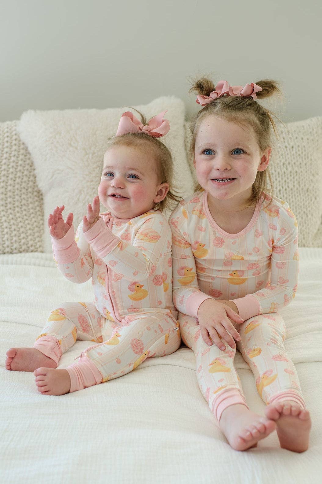 Bubble Duckies Pink Convertible Bamboo Zip Romper